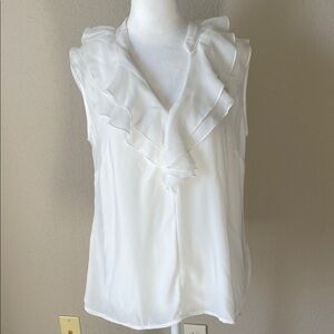 CAbi White Ruffled Blouse